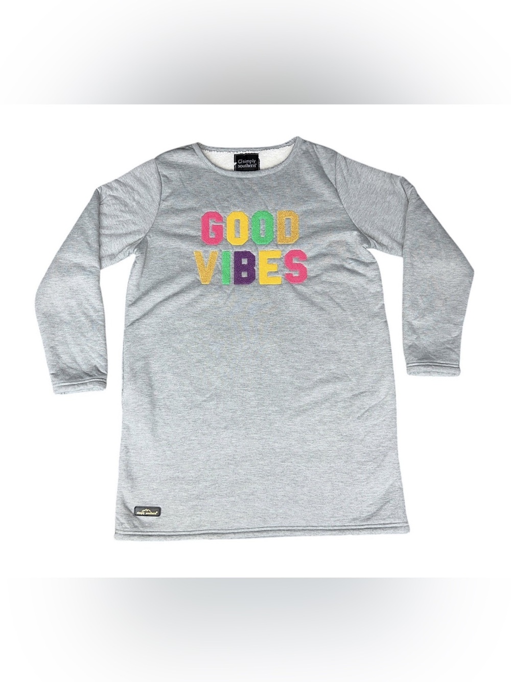 Simply Southern Womens LARGE Good Vibes Fleece Lined Long Sleeve Sleep Shirt